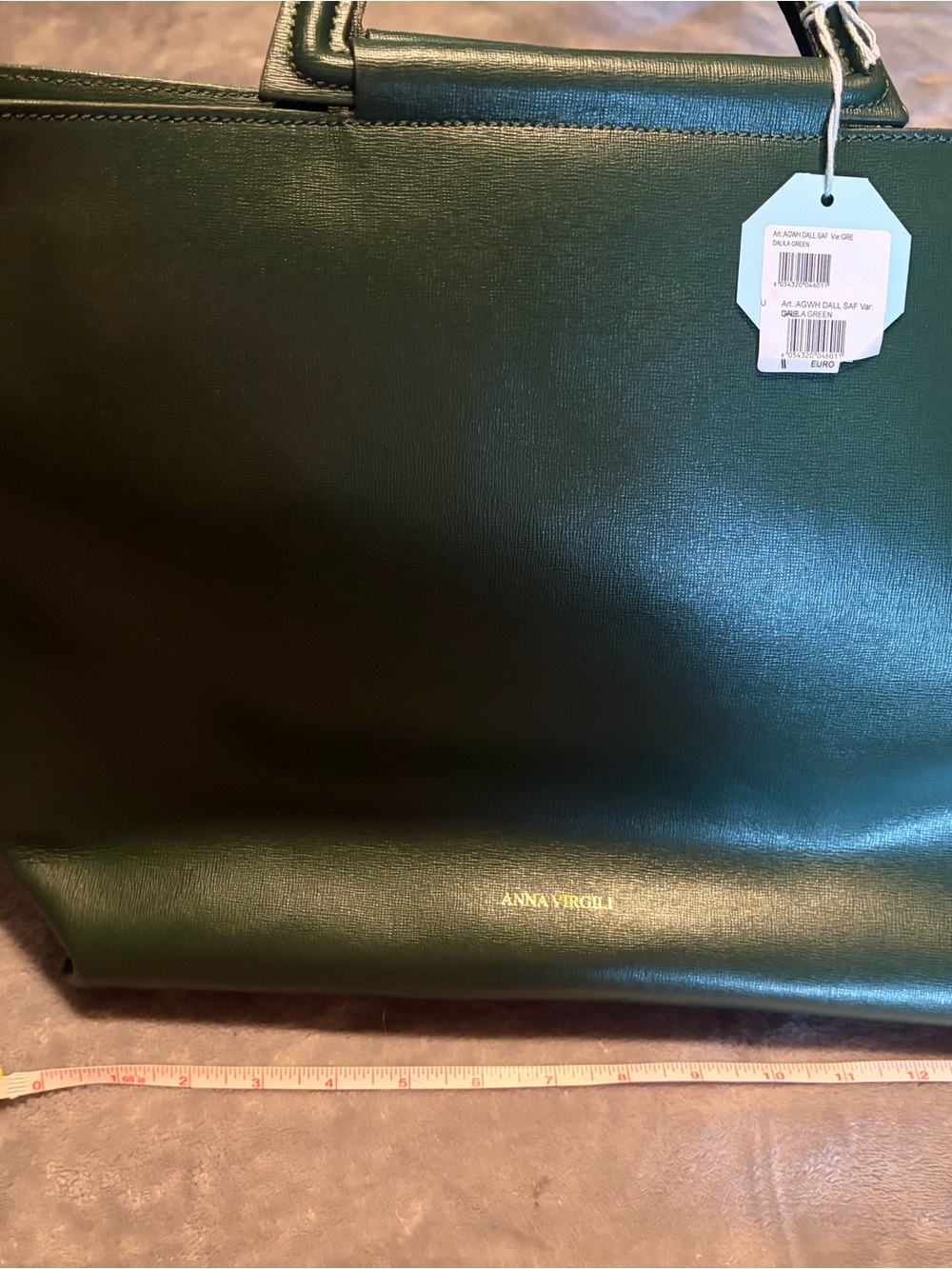 Anna Virgili Forest Green Leather Top Handle Satchel Crossbody Purse Italy